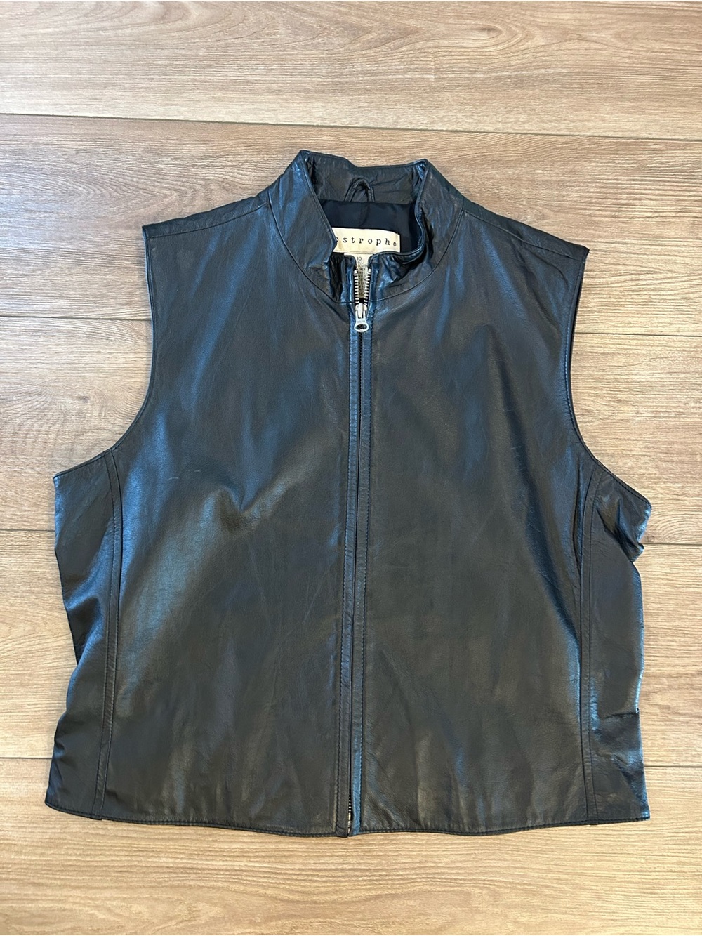 Apostrophe Genuine Leather Vest Black Zip Front Women’s 10 Vintage 90s Y2K